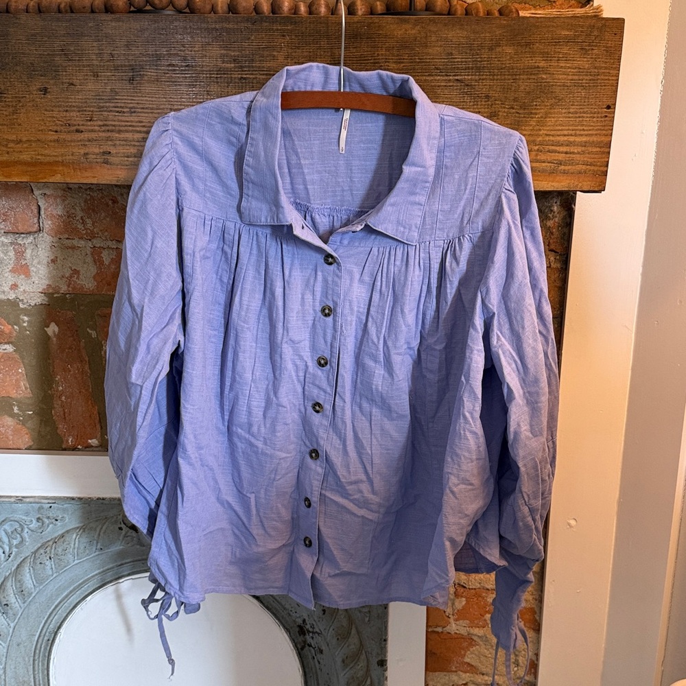 NWOT Free People Light Blue Button-Up Blouse